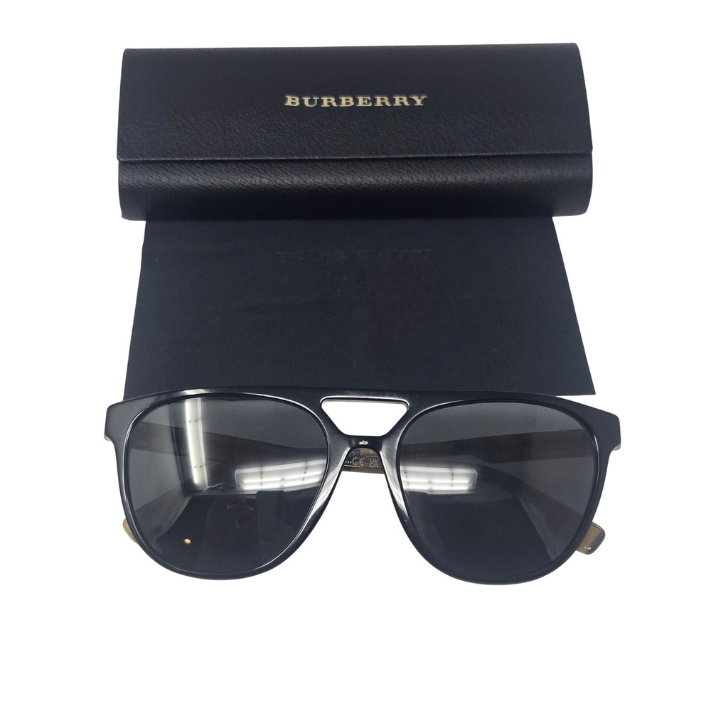 Burberry B 4302 3001/87 Black Check Temple Navigator Sunglasses Italy 56-18-145